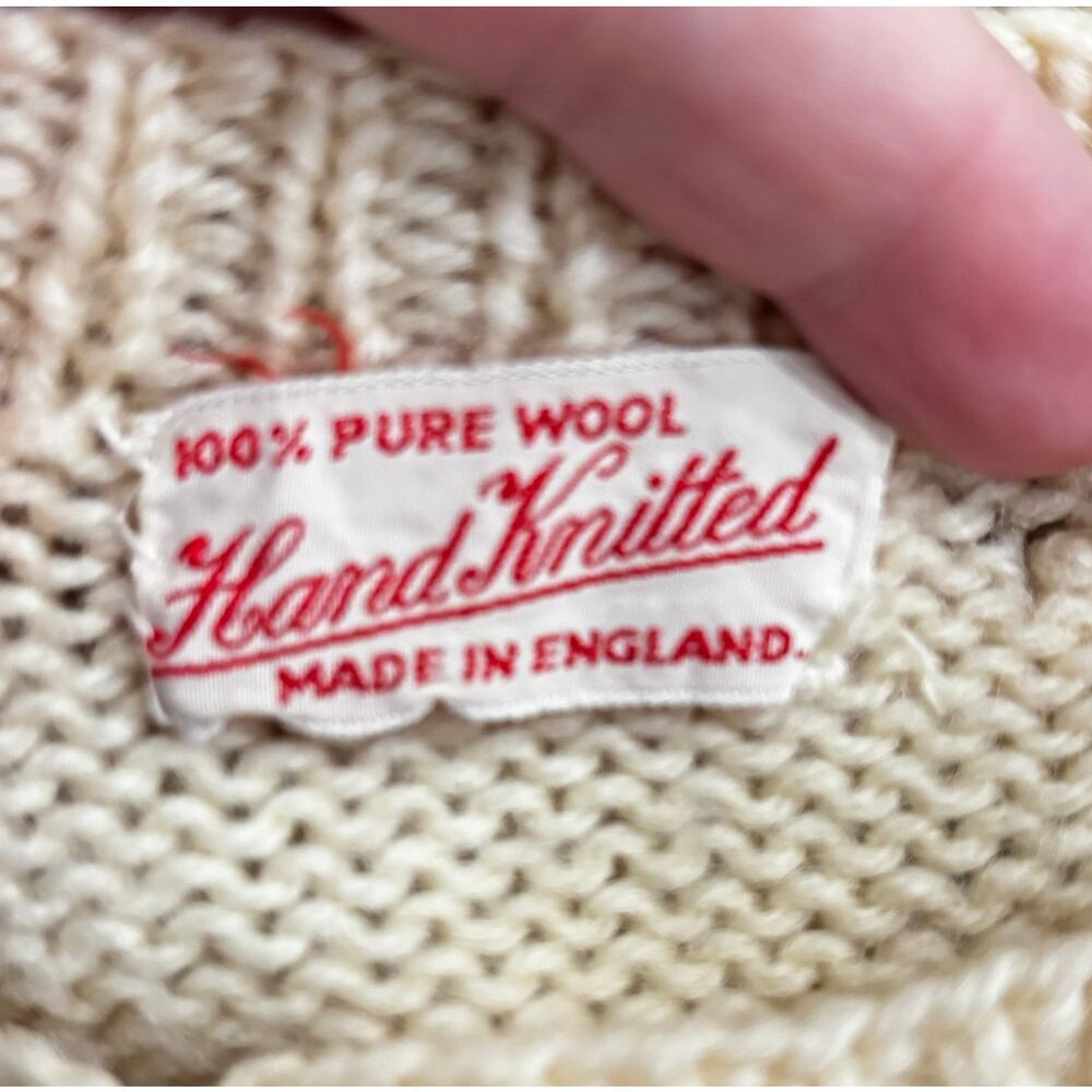 Vintage Hand Knitted Pure Wool Cardigan Sweater Cable Knit & Embroidery Ladies S - Picture 3 of 10